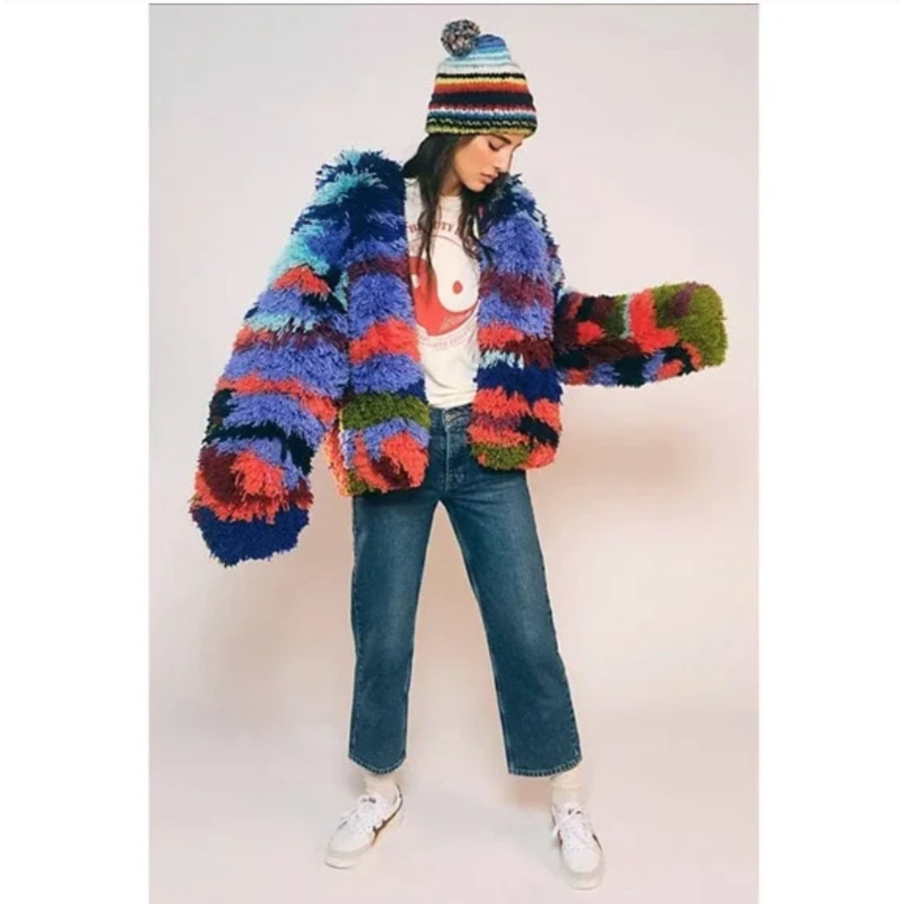 Free People Multicolor Fuzzy Jacket - Picture 2 of 9